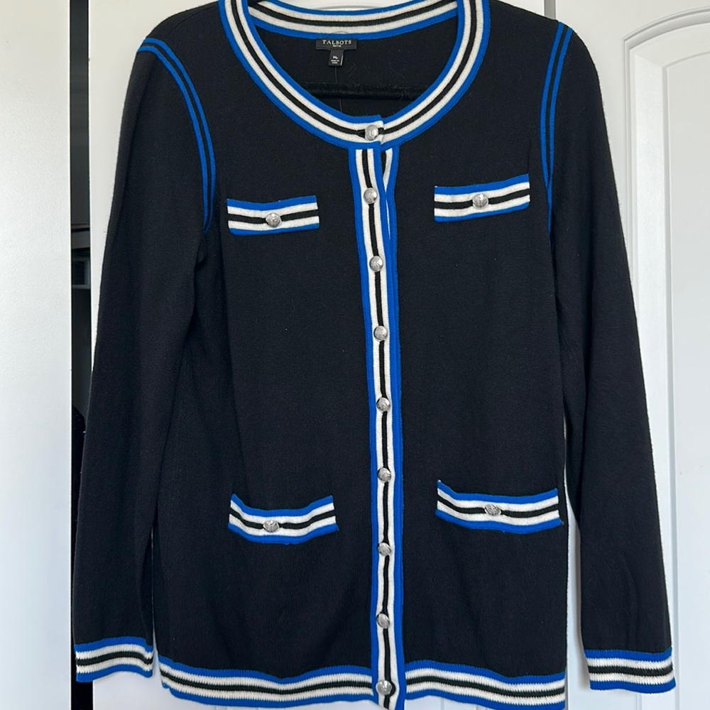 Talbot - black  tipped cardigan in blue